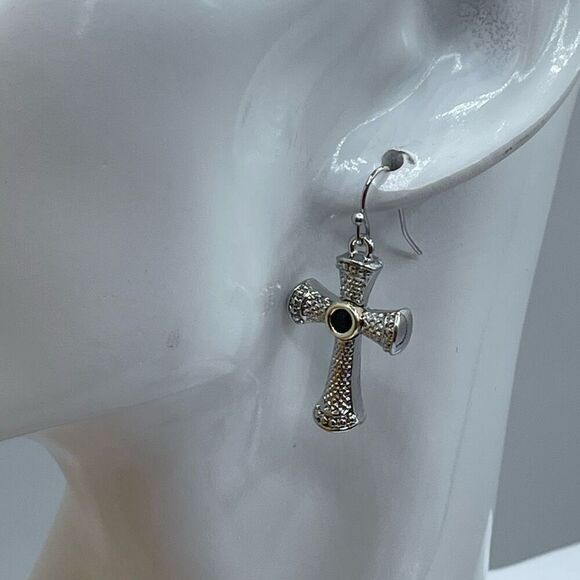 NWT MX silver tone Celtic cross earrings cut glass centers . - Picture 4 of 5